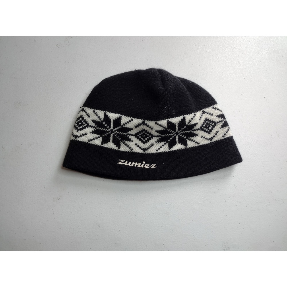 Zumiez Y2K Beanie Black White Fair Isle Snowflake Knit Skull Cap Skater Hat